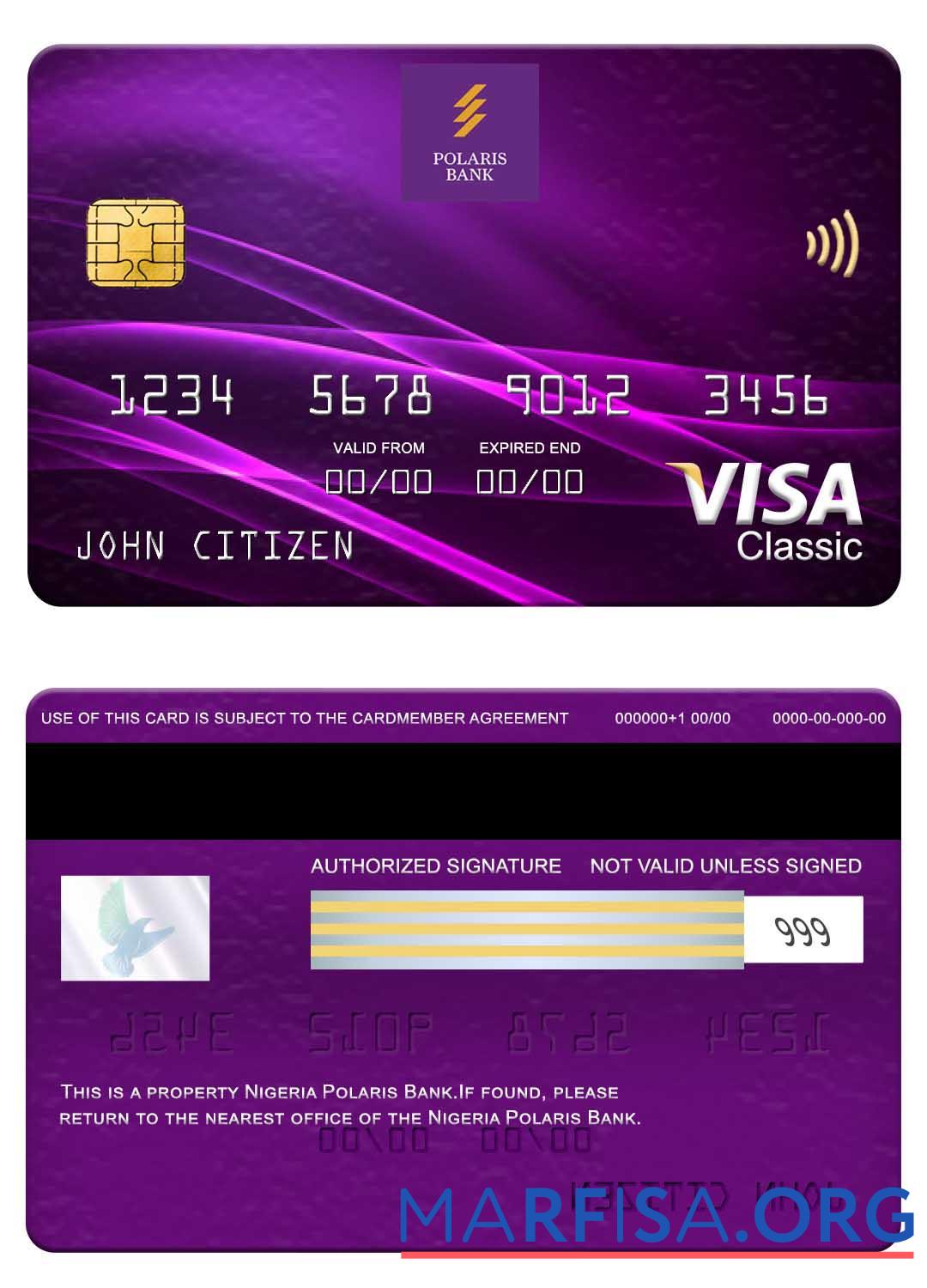 Blank Nigeria Polaris Bank visa classic card sample